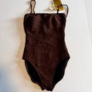 Profile by Gottex Brown Textured Tank Swimsuit Size 10 Tummy Control Underwire